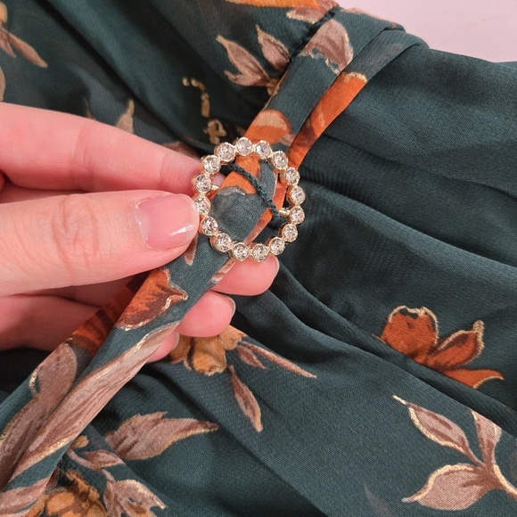 Alexa B Nites chiffon green orange floral flutter sleeve maxi dress 12P - Picture 3 of 12